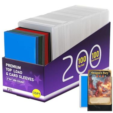 Imagem de Wonderjune 200 capas para cartões colecionáveis de 7,6 x 10 cm, suportes protetores de PVC transparente para beisebol, futebol, esportes, protetores de cartas de jogo, 100 capas rígidas + 100 mangas