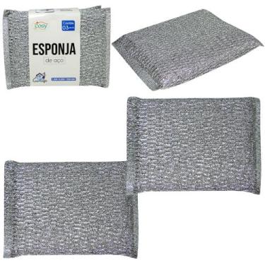 Imagem de Esponja / bucha para limpeza anti-risco multiuso prata com 3 pecas 12x