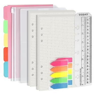 Imagem de A5 Conjunto de 6 Furos de Refil de Fichário, 90 Folhas de Inserção Planejada Pontilhada, 5 Folhas de Papel Divisor de Fichário, Régua de Marcador de Livro Hoje com Escala de Polegadas, Saco com Zíper Translúcido, Saco de Cartão de Pvc, 160 Peças Adesivos Coloridos 005Da5dot