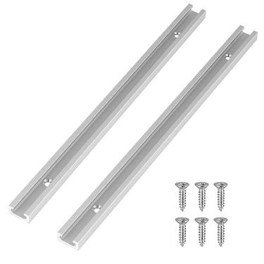 Imagem de Sanbege Trilhos em T de 30,5 cm, pacote com 2 canais em T de alumínio, trilho de fenda em T de corte duplo com furos de montagem e parafusos pré-perfurados para gabaritos e luminárias de marcenaria,