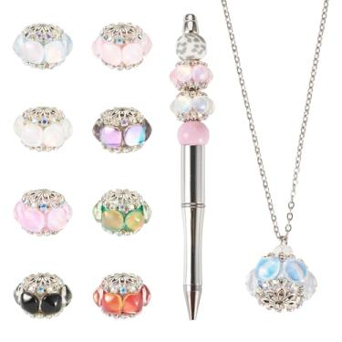 Imagem de Spritewelry 8 peças de contas focais de strass para caneta brilhante de argila pavimentada flor lanterna contas grossas diamante focal contas para fazer joias colar pulseira