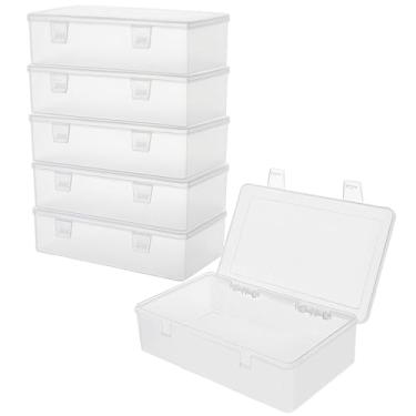 Imagem de Ganydet Pacote com 6 recipientes pequenos de plástico, recipientes retangulares de armazenamento de giz de cera com tampa, recipientes de armazenamento transparentes caixa de artesanato para fitas