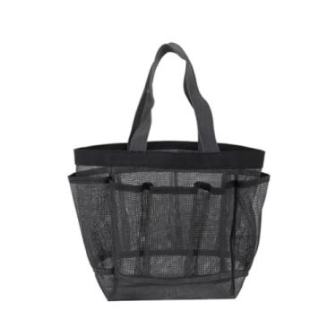Imagem de predolo Bolsa de banho de malha com cesto de chuveiro suspenso, bolsa de armazenamento de artigos de higiene essenciais para viagens, Cinza