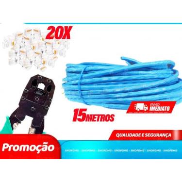 Imagem de Kit 15m Cabo Rede Azul + 20Plug Rj45 + 1 Alicate Crimpar - SHOPDNG