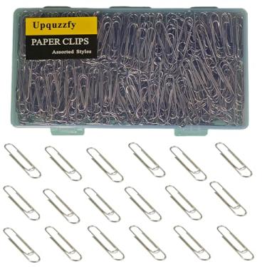 Imagem de Upquzzfy Clipes de papel médios, 400 peças de clipes de papel de metal prata de 3,3 cm para organização de documentos de escritório e escola com caixa de armazenamento