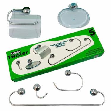 Imagem de Kit de Acessorios Para Banheiro Twister 5 Peças Cromado - STEEL