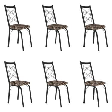 Imagem de Kit 6 Cadeiras de Cozinha Delaware Estampado Mosaico Palha Pés de Ferro Preto - Pallazio