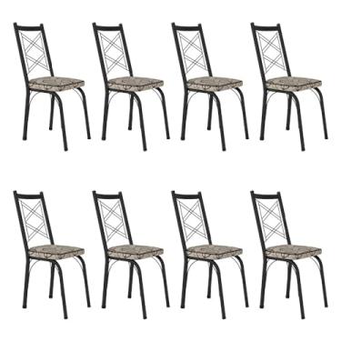 Imagem de Kit 8 Cadeiras de Cozinha Delaware Estampado Cedro Pés de Ferro Preto - Pallazio