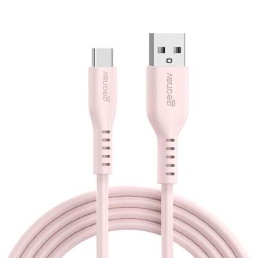 Imagem de Cabo usb-a para usb-c 2.0 em silicone 1,5m rosa geonav