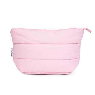 Imagem de Narwey Bolsa de maquiagem inchada para mulheres e meninas, bolsa de cosméticos acolchoada bolsa de maquiagem com zíper, bolsas organizadoras de maquiagem fofas, bolsa de higiene pessoal de viagem