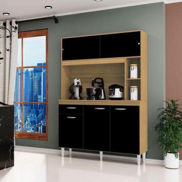 Imagem de Cozinha Ambiente Kit Duda 120 Cm Damasco Preto  Poquema - POQUEMA MÓVE