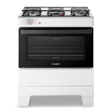 Imagem de Fogão A Gás Esmaltec Mesa Inox Tampa De Vidro Forno 84L Ideal Top Branco 5 Bocas Bivolt