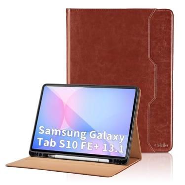 Imagem de Capa para Samsung Galaxy Tab S10 FE Plus 13 polegadas 2025 - modelo SM-X620/SM-X626B com suporte e bolso S Pen, capa de couro PU para negócios com suporte para Galaxy S10 FE+, marrom