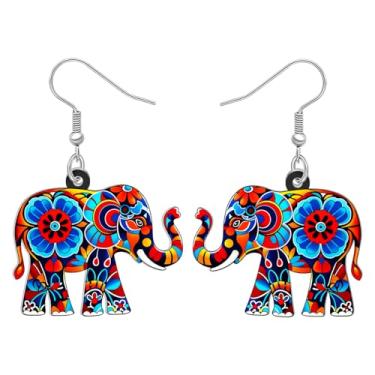 Imagem de DALANE Brincos pendentes de elefante da selva em acrílico, colorido, estilo boêmio, mandala, design para amantes de animais, joias exclusivas, presentes boêmios, pingentes para mulheres, Medium