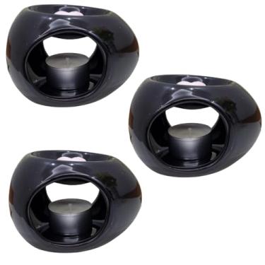 Imagem de Kit 3 Difusor Rechaud Cerâmica Oval Para Óleos Essenciais e Wax Metls Preto