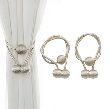 Imagem de Kit com 2 Prendedores de Cortina Magnéticos - Presilhas com Imã para Fixação Rápida - Design Moderno e Resistente - Organizador para Todos os Tipos de Cortina (Bege)