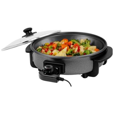 Imagem de Frigideira Elétrica OVENTE de 30 Centímetros com Revestimento Antiaderente, 1400W, Controle de Temperatura Ajustável e Tampa de Vidro