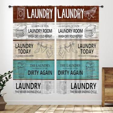 Imagem de Cortinas para lavanderia, rústica, lavagem a seco, citações, palavras, madeira, azul-petróleo, marrom, engraçado, campo, divertido, cortinas rurais para sala de estar, cozinha, banheiro, tratamento