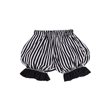 Imagem de DUNHAO COS Women's Lolita Bloomers Black and White Striped Pumpkin Pants Gothic Ruffles Bottom Shorts - M