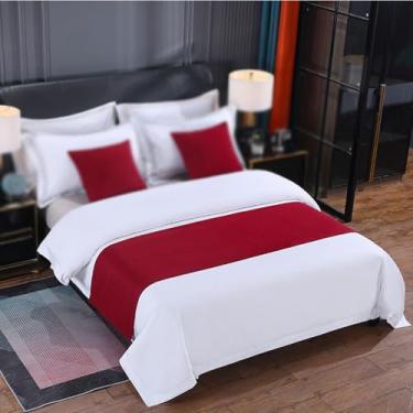 Imagem de Cachecol de corredor de cama de hotel, quarto, linha de algodão, colchas modernas, decorativas, à prova de poeira, protetor de cama para cama de solteiro queen size - vermelho||50 x 180 cm para cama