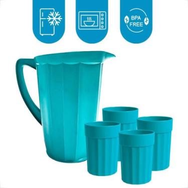 Imagem de Kit Jarra e Copos Plásticos 350ml para Suco Água Bebidas Frias - Grupo