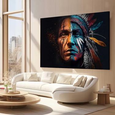 Imagem de Quadros Decorativos para Quarto Sala 130x90 Indigena Arte Azul Luxo Grande Escritório Hall