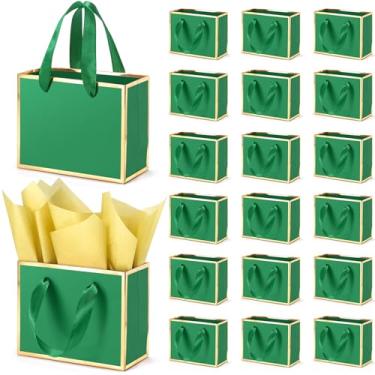 Imagem de EQOREIIN Sacos de presente de papel metálico com alças de papel de seda sacos de presente de 15 cm para ele, formatura, chá de bebê, casamento, chá de noiva, lembrancinha de padrinhos