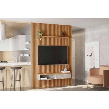 Imagem de Home p/ TV até 85 Pol Modular 2.2 Ripado c/ 1 Porta 1 Prat. 219x250cm Nature/Off White - Linea Brasil