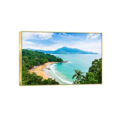 Imagem de Impressão em tela de paisagem - Montanha floresta mar-natureza pintura de parede quadro dourado decoração pôster para sala de estar moderna 20x30cm8x12in