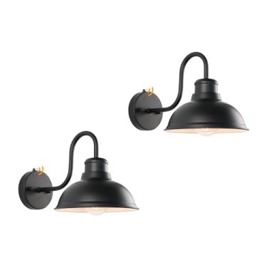 Imagem de LPRZSG Luzes de celeiro arandelas de parede externas, crepúsculo ao amanhecer, luz de celeiro de pescoço de ganso ao amanhecer, luminária preta para montagem na parede externa, pacote com 2 unidades