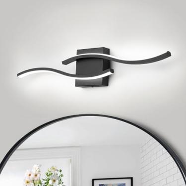 Imagem de HUOKU Luminária LED regulável para banheiro, 61 cm, moderna, preta, para banheiro, luminárias sobre espelho, arandelas de parede de alumínio, para sala de estar, quarto, 6000 K, luz branca