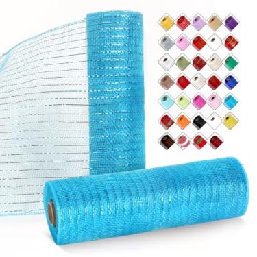 Imagem de ICOSHOW 2 rolos de fita de malha para guirlandas de 25,4 cm x 7,6 m, rolos de malha com folha metálica para Páscoa, Natal, festa, casamento, decoração de casa, projetos de artesanato e embrulho de