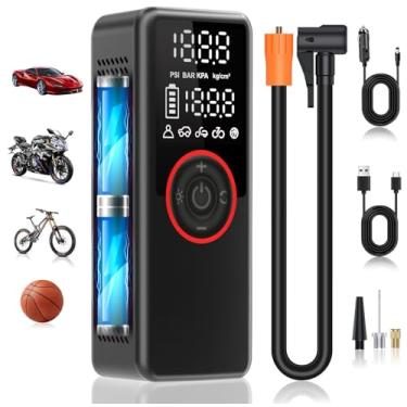 Imagem de Bomba de ar portátil com compressor de ar para carros, bicicletas e pneus de motocicleta, bomba cilíndrica de 25 mm com 150PSI para inflação 3x mais rápida, sem fio duplo e potência CC 12V com medidor