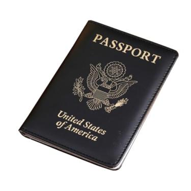 Imagem de Carteira de passaporte PU espessa para passaporte dos EUA, porta-passaporte, multifuncional, porta-cartão de vacina, bolsa para passaporte, mini capa para passaporte, Negro, One Size, Americano