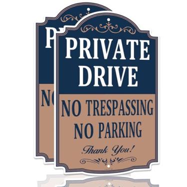Imagem de Pacote com 2 placas de advertência Private Drive No Trespassing No Parking, 30,5 cm x 45,7 cm .040 livre de ferrugem Alu grande sinal de aviso refletivo protegido UV e à prova de intempéries, fácil de