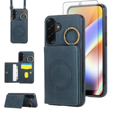 Imagem de Capa carteira compatível com Samsung Galaxy A26 5G/A17 e protetor de tela, alça de ombro transversal, fivela, suporte para cartão, suporte magnético para carro, capa de celular para A 26 26A A 17