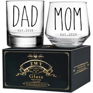 Imagem de ZWV Conjunto de presentes de copos de vinho e uísque para pai e mãe, anúncio de gravidez e revelação de bebê, presentes para novos pais para casais, casamento, noivado, Natal, mulheres, homens, amigos