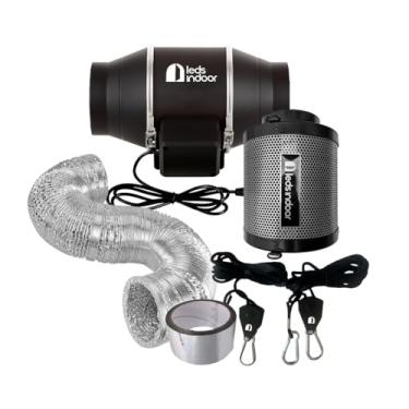 Imagem de Kit Antiodor leds indoor com Exaustor Turbo 125mm + Filtro de Carvão + Duto Flexível de Alumínio, + Fita Adesiva Aluminizada + Suporte Hanger Regulável para Cultivo Indoor (125MM335-220V)