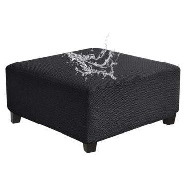 Imagem de Levoberg Capa quadrada à prova d'água grande quadrada dobrável para banco otomano para apoio para os pés capas de mesa de centro otomana grande cubo com fundo elástico G preto