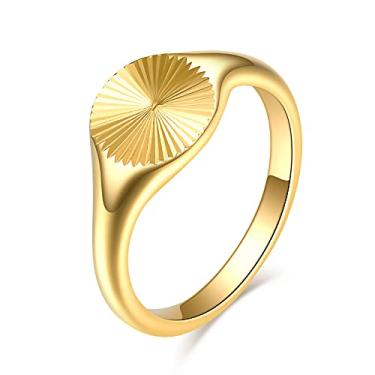 Imagem de MYNENEY Alianças de casamento empilháveis de aço inoxidável altamente polido banhado a ouro 14K para mulheres, 5.5, Aço, Goldstone