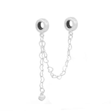 Imagem de VIRENZA Trava Segurança Pulseira Berloques Coração Banhada Prata 925