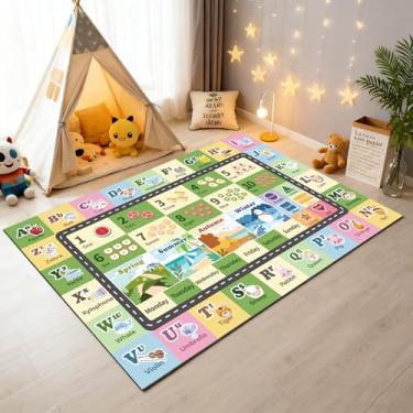 Imagem de Tapete ABC infantil para sala de jogos, sala de aula, tapete de área do alfabeto, tapete lavável para quarto de bebê, sala de jogos, quarto, chão, berçário (verde, 12 x 16 cm)