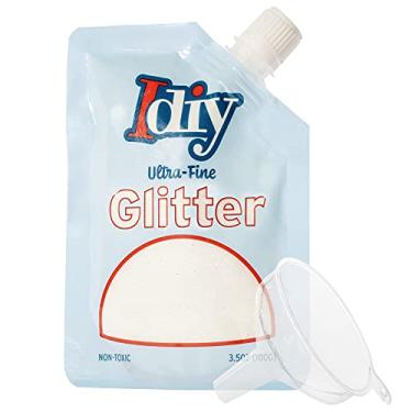 Imagem de Glitter ultrafino iDIY 100 g (3,5 oz) – Glitter branco extrafino com bico fácil de despejar e funil – Glitter artesanal não tóxico para resina, geleca, projetos de arte escolar, copos, decorações DIY