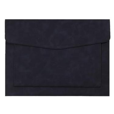 Imagem de Eyintlofc Pasta de arquivo A4 de couro PU com 2 compartimentos capa de pasta envelope com fecho de pressão para contrato de recibo (preto)