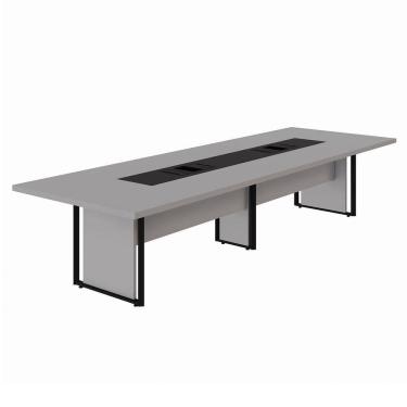 Imagem de Mesa de Reunião 360cm Corporativa 6 Pessoas com Caixa de Tomadas Corporate Cinza Sagrado /Preto