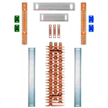 Imagem de Kit Barramento Trifásico 150A para 44 Circuitos com Placa de Policarbo