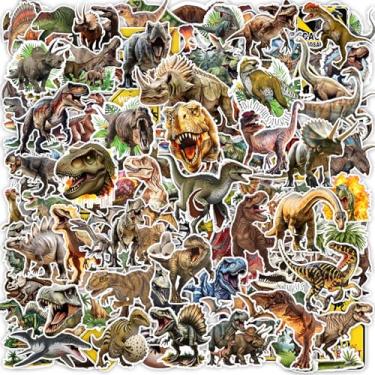 Imagem de 120 peças adesivos realistas de dinossauro jurássico floresta dino lembrancinhas de festa 3D grande dinossauro à prova d'água adesivos de vinil selva Dino World tema suprimentos de aniversário