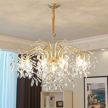 Imagem de Lustre de cristal de luxo moderno com luminária embutida no teto para sala de estar, sala de jantar, escritório, elegante, preto com iluminação branca quente (9 lâmpadas)