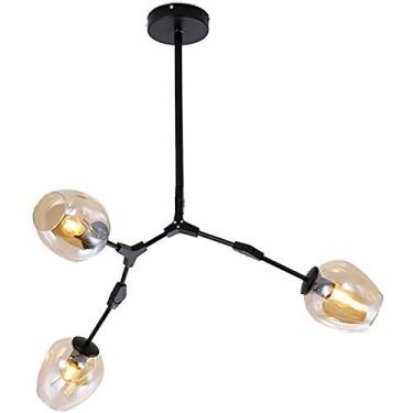 Imagem de Lustre E27 Nordic Glass Ball Chandelier Altura ajustável, Lustre preto fosco, E26 Metal Hand Blow Branches Pendant Light, Luminárias de globo de meados do século de 79"