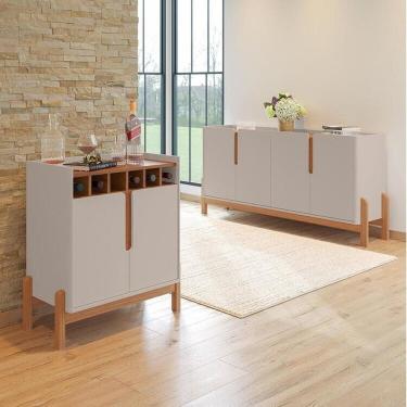 Imagem de Buffet 1,70 + Barzinho Lizz Pés de Madeira Maciça Off White / Cedro